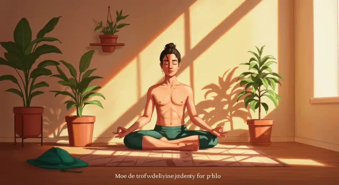 Person practicing mindfulness in a modern, sunlit home, symbolizing new wellness habits