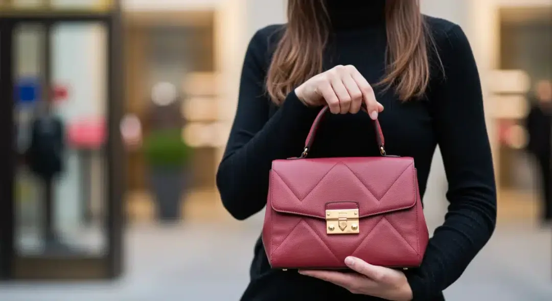 Woman holding designer handbag, representing luxury resale market and profitability.