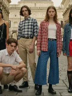 Stylishly dressed individuals showcasing diverse vintage fashion eras influencing US trends in 2025.