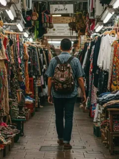 Stylish person exploring an eclectic market for unique fashion