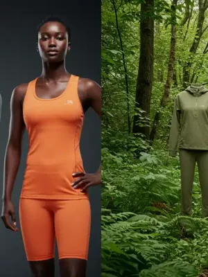Split image comparing high-performance technical fabrics and sustainable, eco-friendly textiles for 2025 innovations.