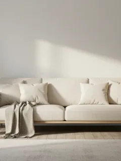 Modern living room with natural light and plants for well-being