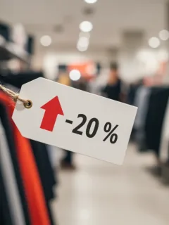 Price tag on clothing showing a 7% increase, symbolizing rising apparel costs.