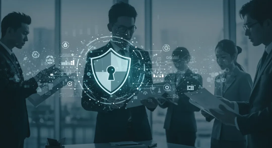 Illustration of FTC online protection shield over digital network