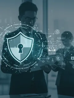 Illustration of FTC online protection shield over digital network