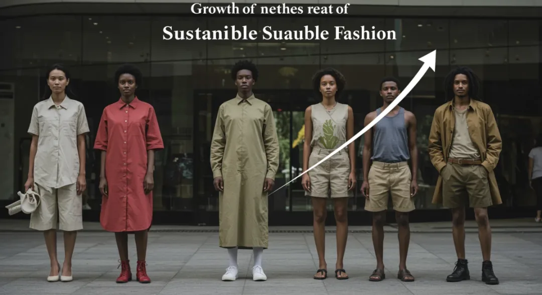 Sustainable fashion brands dominating US market share by 15% in 2026, with models wearing eco-friendly clothing.