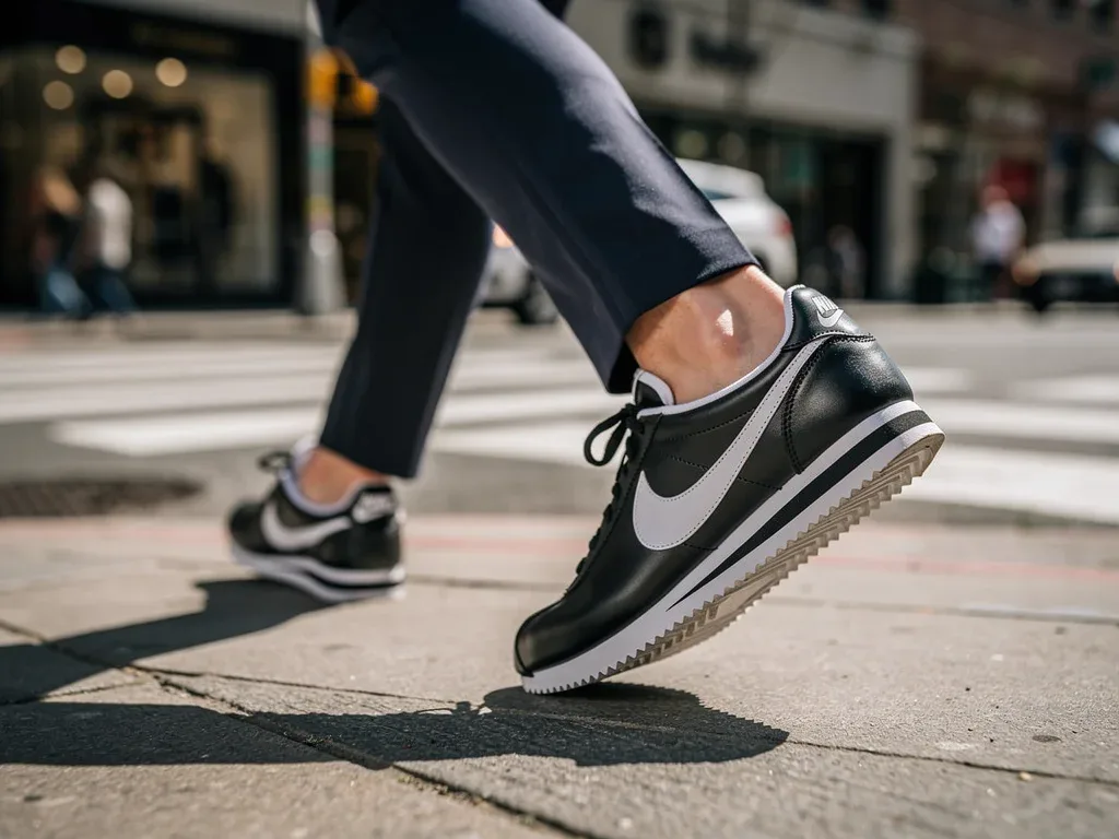 Nike Cortez sneakers in action, embodying the return of minimalist footwear.