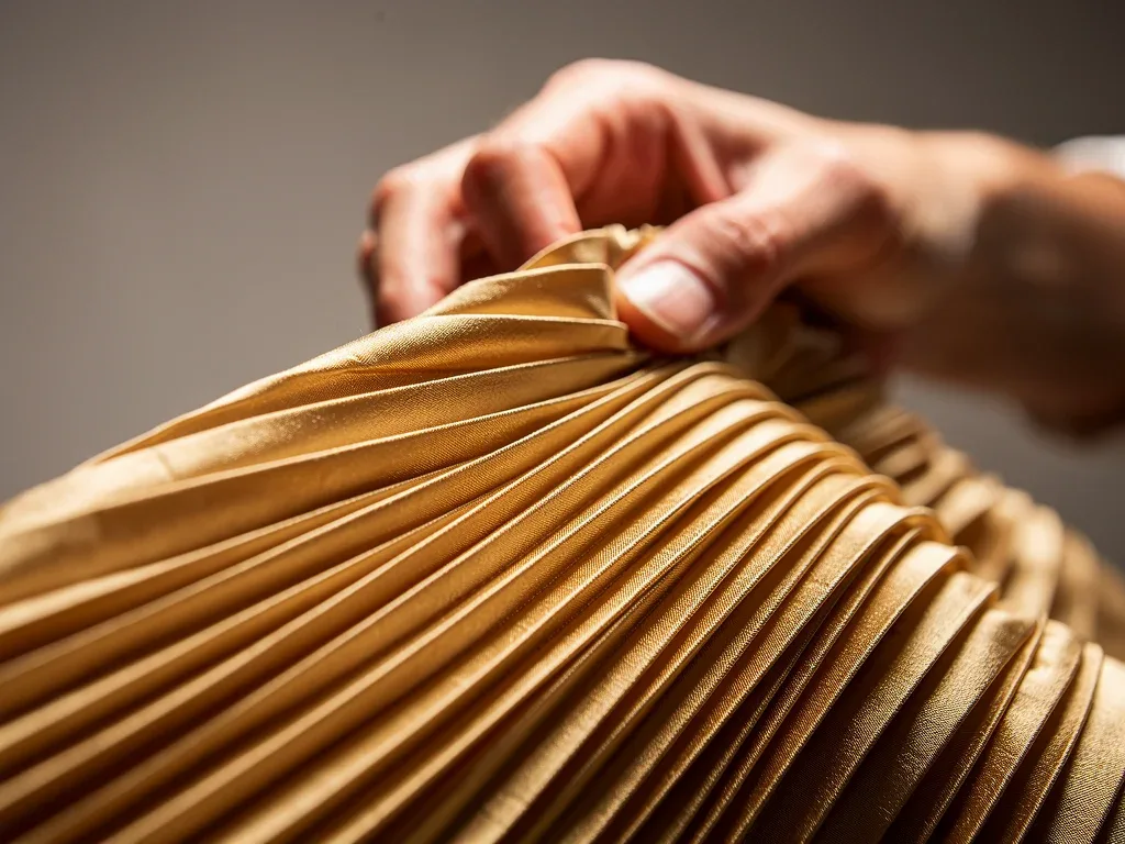 Close-up of micro-pleated fabric texture, detailed fashion trend
