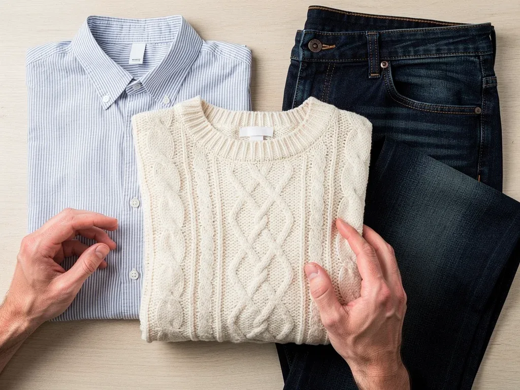 Essential modern prep capsule wardrobe pieces laid out