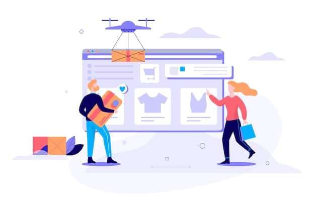 An illustration showcasing personalized product recommendations on an e-commerce website, with different products being suggested to different customers based on their past purchases and browsing history. The image should convey the idea of tailored shopping experiences.