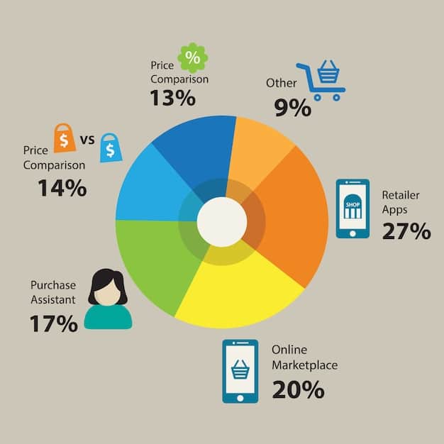 A demographic breakdown of an e-commerce store's target audience, displayed as a pie chart, split into age groups, gender, geographic location, and interest categories. The chart is visually clean and modern, with each segment clearly labeled.