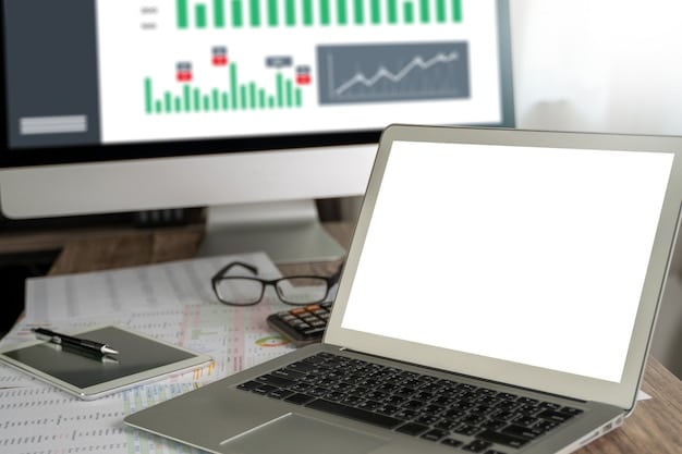 A close-up shot of a laptop screen displaying a dashboard with various charts and graphs depicting website traffic, conversion rates, and customer engagement metrics. The dashboard is clean and modern, with clear labels and visually appealing data representations.