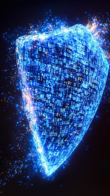 A visual representation of a firewall and a shield, surrounded by code snippets, symbolizing data security measures for e-commerce. The background includes network diagrams and digital icons.