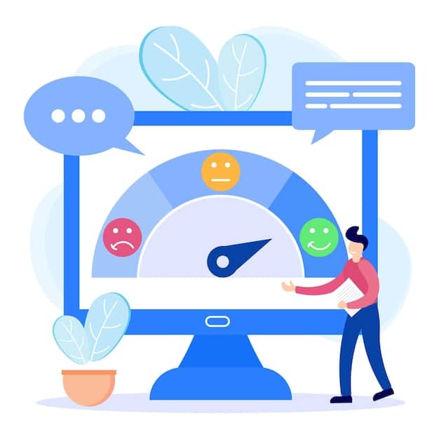 A dashboard displaying real-time customer feedback metrics, showing positive and negative sentiment scores, response times, and other relevant data visualizations. The dashboard is dynamic and interactive, with various charts and graphs.
