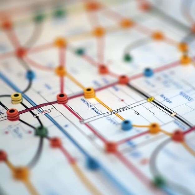 A close-up shot of a section of a customer journey map, showing various customer touchpoints such as website visits, phone calls, and email interactions. Each touchpoint is labeled with associated customer emotions and feedback.