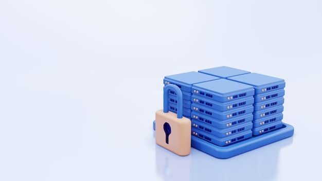 A visual representation of data backup with icons of files being duplicated and stored in a secure cloud server. The background showcases a lock icon, implying data encryption and security measures.