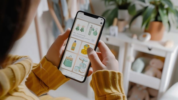 A person holding a smartphone with a mobile e-commerce app interface, featuring personalized product recommendations based on past purchases and browsing history. The recommendations are visually appealing and relevant, showcasing the power of personalization in enhancing the user experience.