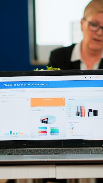 A close-up of a computer screen showing a Google Analytics dashboard with key e-commerce metrics highlighted, such as conversion rate, average order value, and revenue by source. The interface is clean and user-friendly.