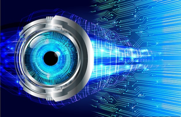 An eye close-up with iris scanning technology and the digital elements that are around it, symbolizing protection and security. The image reflects The Future of Biometric Payments: Preparing Your US E-commerce Business for 2025 and Beyond.