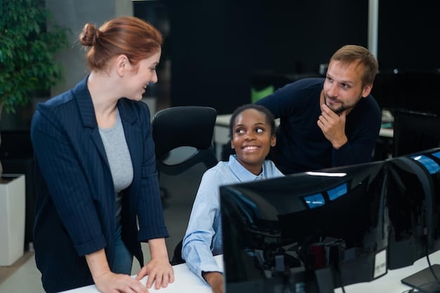 A customer service manager leading a training session, teaching team members how to recognize and respond to different customer emotions, with visual aids displaying various emotional expressions. The image focuses on team building. The image is focused on helping with 'The Power of Empathy in Customer Service: How to Train Your Team to Connect with Customers on a Deeper Level'.