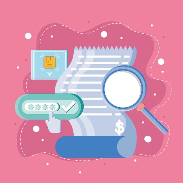 A close-up illustration of a magnifying glass focusing on a digital document titled 