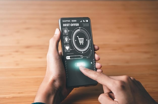 A close-up of a smartphone screen showing a personalized product recommendation based on previous purchases and browsing history. The interface is clean and modern, with clear call-to-action buttons. The background is blurred, focusing on the personalized recommendation.