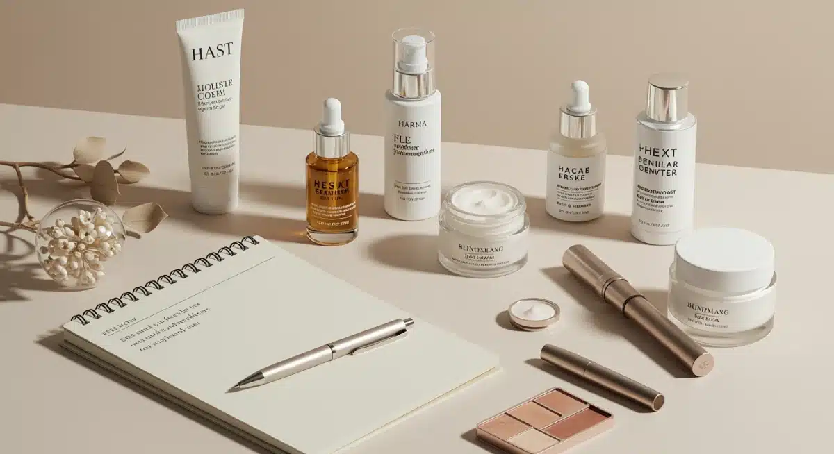 Arrangement of beauty products for a January 2025 product review