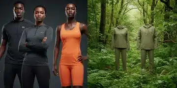 Split image comparing high-performance technical fabrics and sustainable, eco-friendly textiles for 2025 innovations.