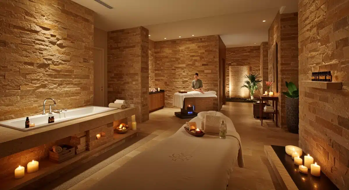 Luxurious spa interior with natural elements and aromatherapy