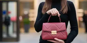 Woman holding designer handbag, representing luxury resale market and profitability.