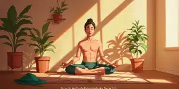 Person practicing mindfulness in a modern, sunlit home, symbolizing new wellness habits