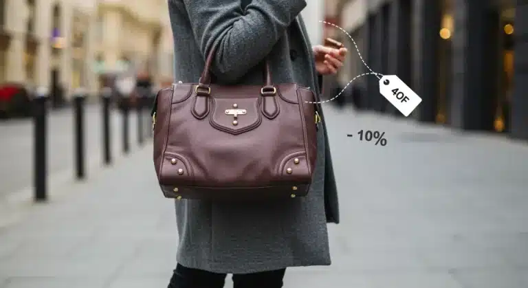 Woman demonstrating smart shopping with designer fashion in 2025