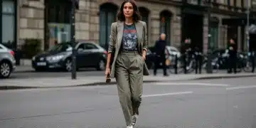 Woman in stylish mix-and-match outfit walking city street