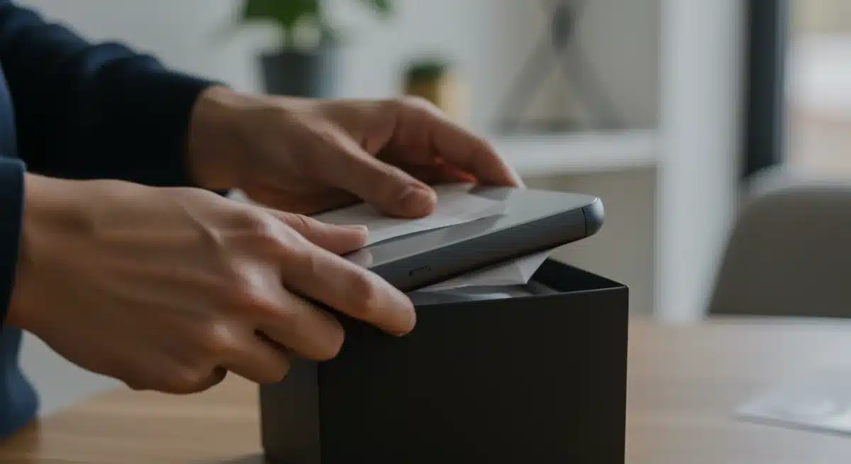 Person unboxing a new tech gadget from a January 2025 product test