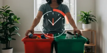 Efficient person sorting recycling, saving time with sustainable practices