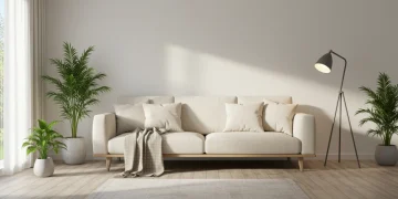 Modern living room with natural light and plants for well-being