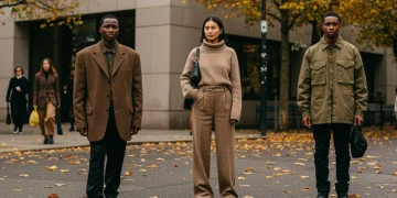 Diverse individuals on a city street showcasing emerging Fall 2026 US street style trends with designer-influenced garments.