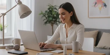Woman testing products at home, earning money online